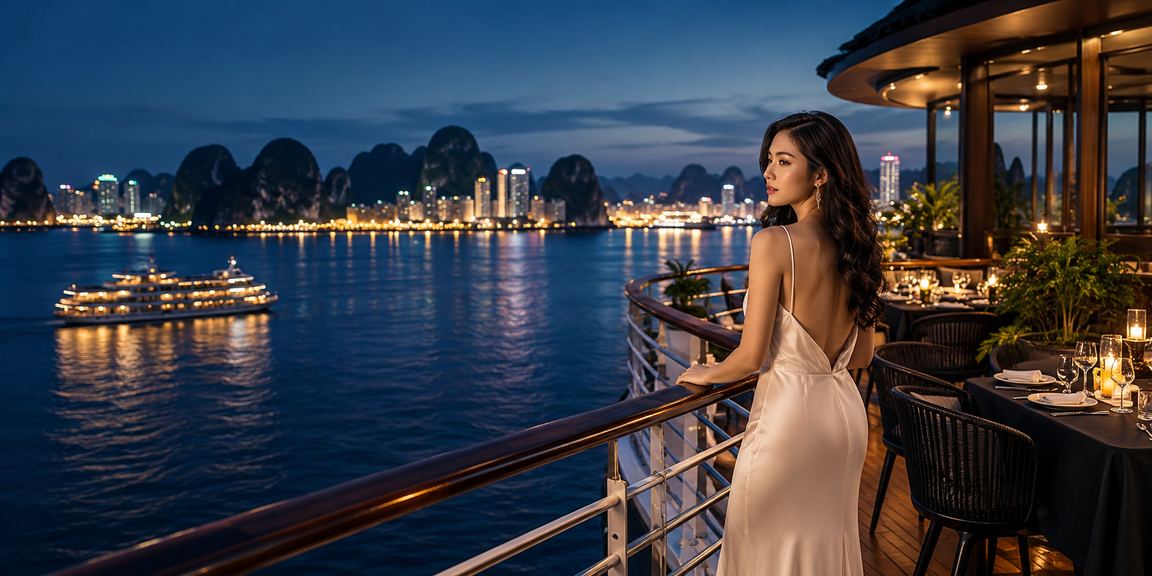 Cảnh góc nhìn đêm gần vịnh Hạ Long