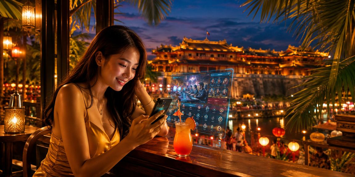Cá cược esports trong chợ đêm tại Huế với các biển quảng cáo sáng